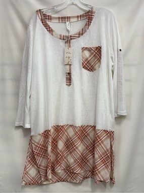 Love White Tunic Top with Plaid Accents